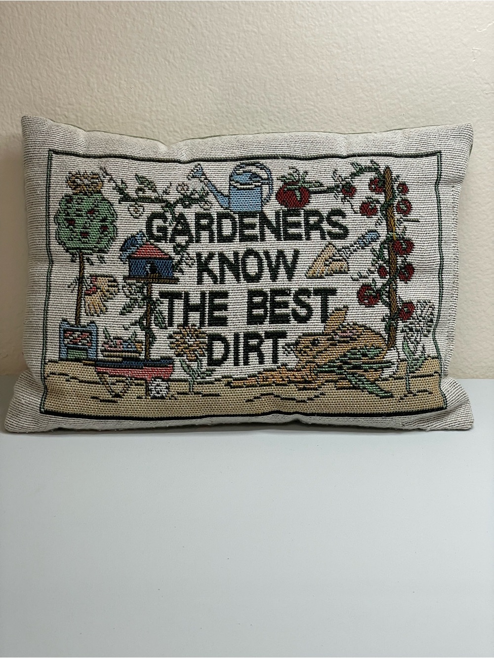 Vintage 90s Tapestry Gardeners Know The Best Dirt Throw Pillow 12x9 Cottagecore